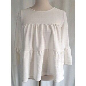 NEW J.Crew Button Back Tiered Textured Knit Bell Sleeve Top Ivory AI031 Size S